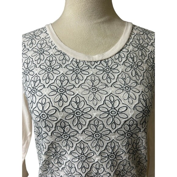 J Crew Womens Embroidered Ivory Knit Floral Cotton Top A6835 Sz S - Picture 2 of 8